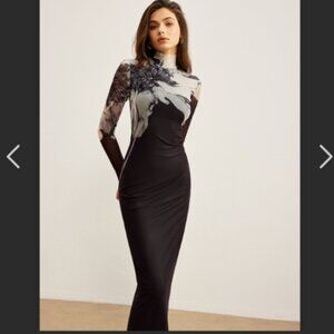 $42 msrp NWT Commense mock neck print mesh dress size xs sheer long sleeve